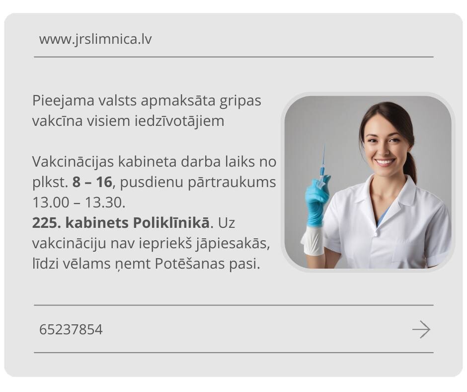 Jēkabpils slimnīcā var saņemt poti pret gripu