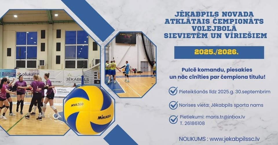 Jēkabpils novadā organizēs atklāto čempionātu volejbolā